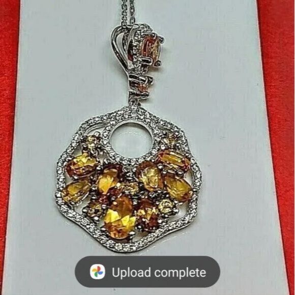 Natural Citrine & Cz 14K White‎ Gold on 925 Sterling Silver Necklace - Picture 5 of 5